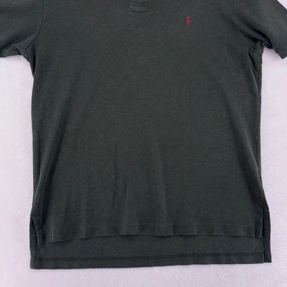 VTG Ralph Lauren Mens Large Forest Green Cotton Polo Shirt Maroon Pony Y2K Prep